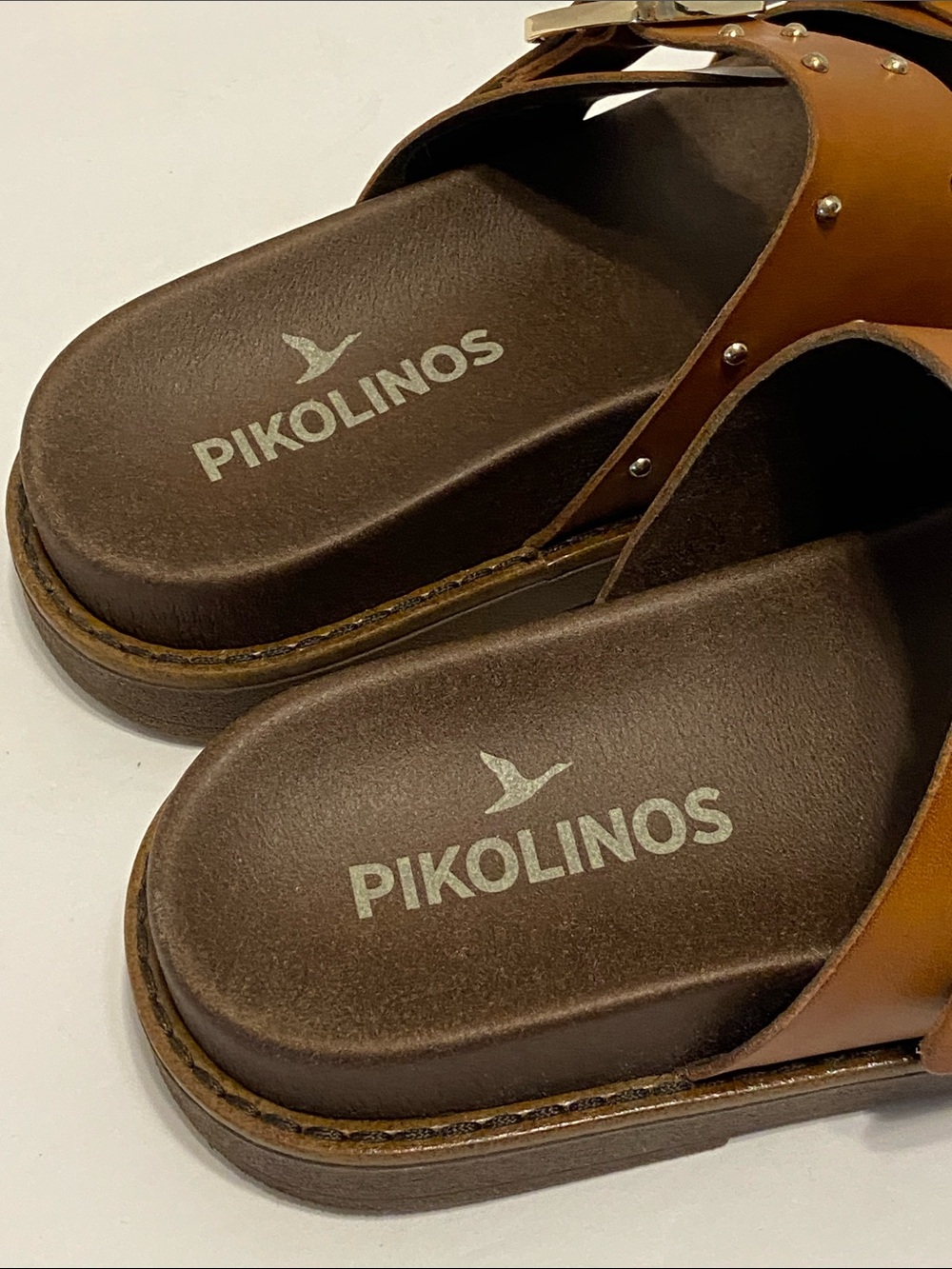 Pikolinos Aitana Brandy leather flat sandals, buckle rivet detail Size 7.5 / 8 - Picture 6 of 13